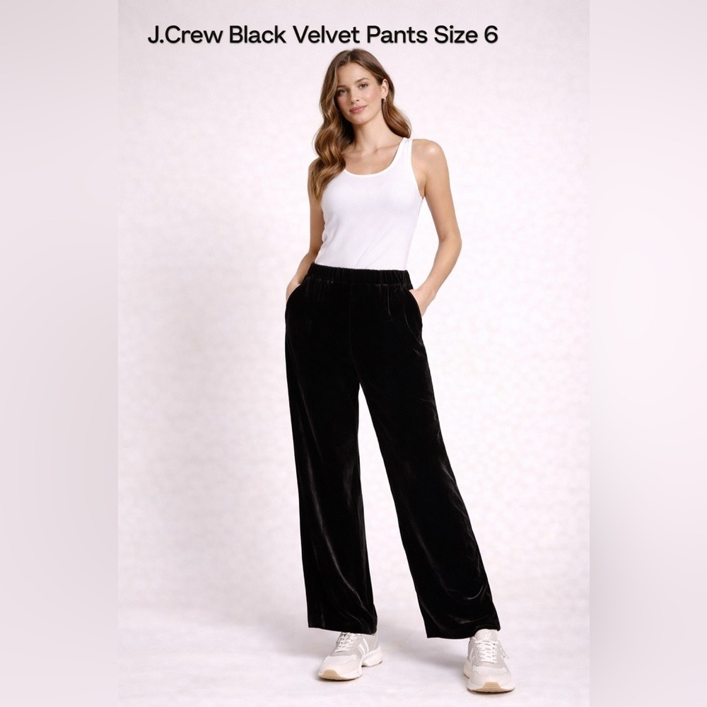 J.Crew Black Velvet Wide Leg Pants Size 6 Elastic Waist Side Pockets